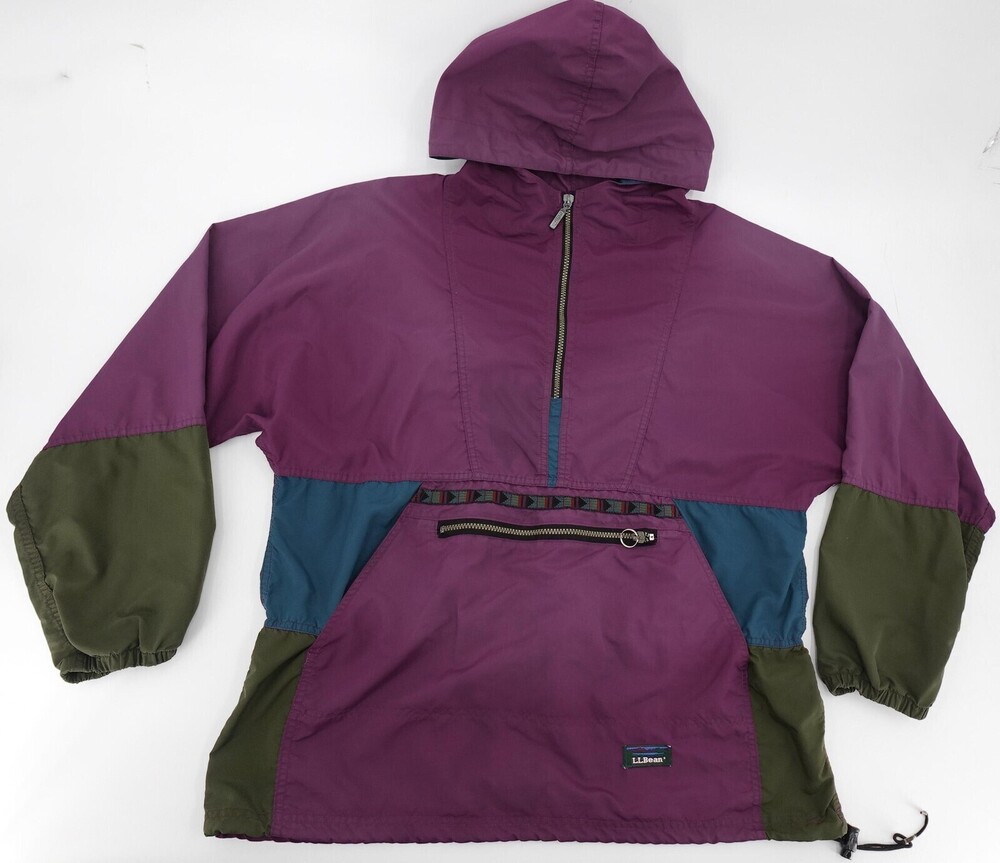 Vintage L.L. Bean Anorak Jacket Mens Medium Purple Colorblock Hooded Aztec 90s